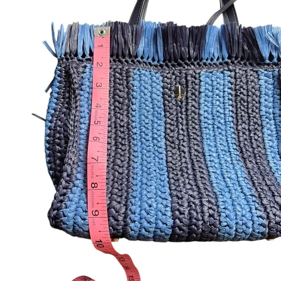 Kate Spade Sam Stripe Straw Medium Satchel Blue - Picture 11 of 16